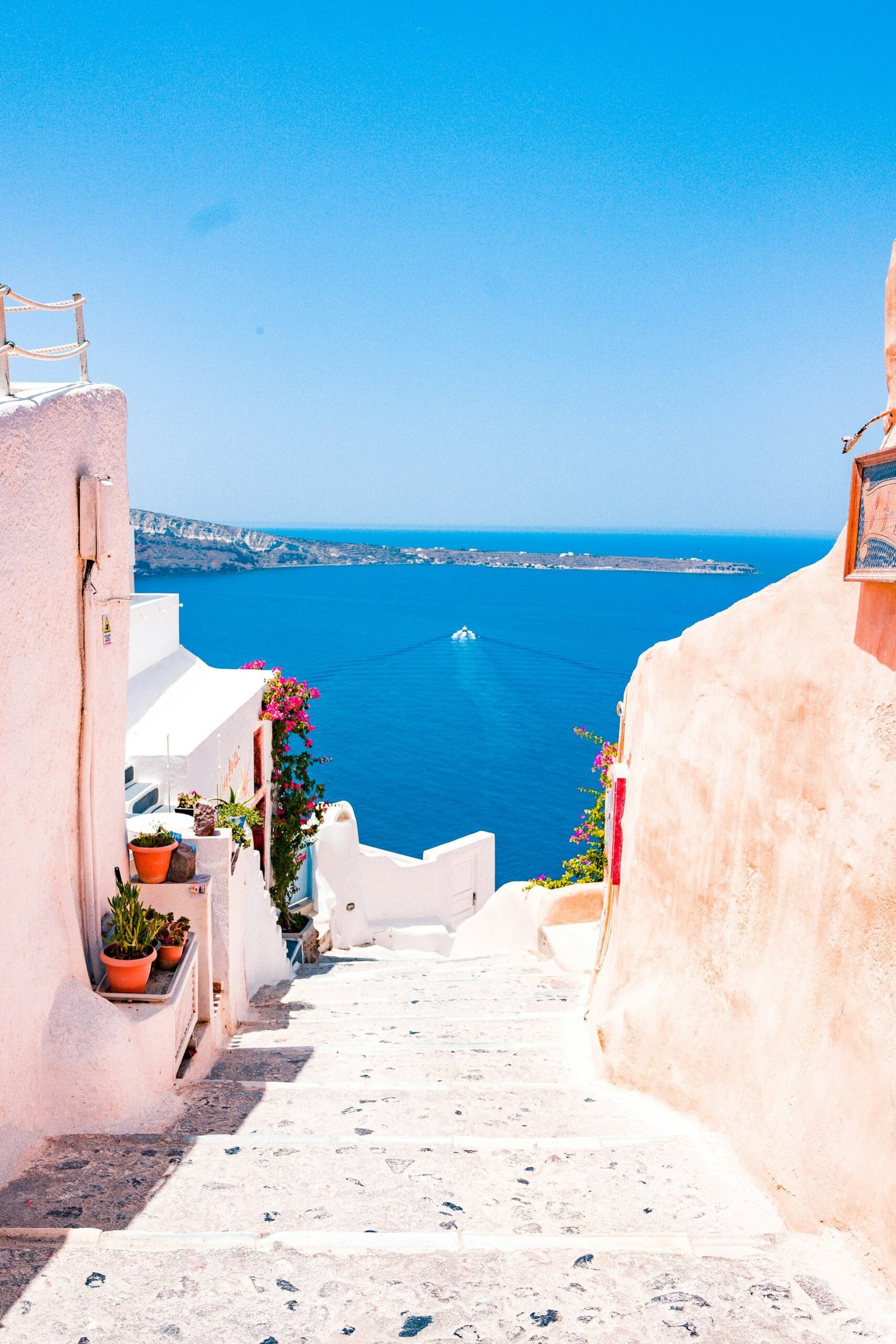 White stairs above the sea on Santorini
