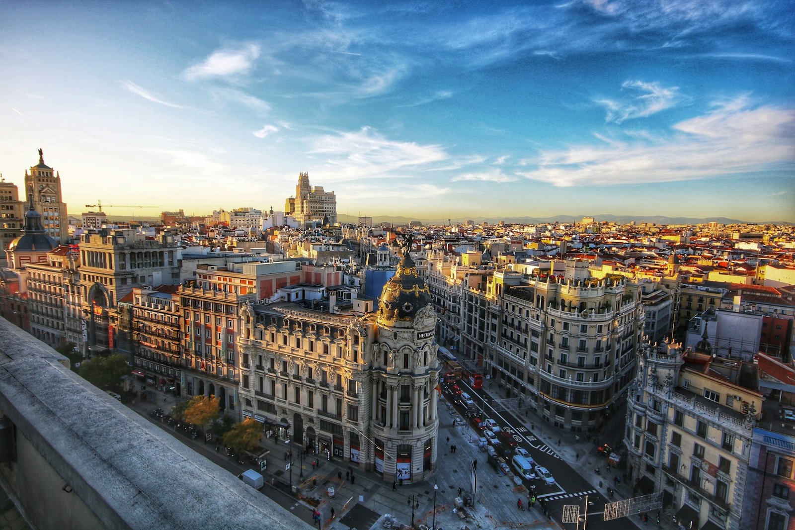 Madrid skyline at golden hour